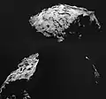 Image montrant le site d'atterrissage de Philae à 10&nbsp;km de la sonde.