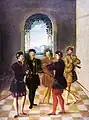 Concertino di gentiluomini, (ca. 1540). Possiblement des trompettes à coulisse, des sacqueboutes ou des trompettes clarion&nbsp;(en).