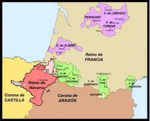 Les territoires situés au sud des Pyrénées ayant été conquis par l'Espagne, Henri II ne règne que sur la seule Basse-Navarre et les territoires des maisons de Foix et d'Albret (1530).