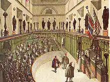 Gravure colorée représentant le Conseil des Anciens