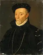Peinture représentant un homme de trois-quarts face, en habits du XVIe&nbsp;siècle.