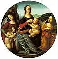 Vierge à l'Enfant avec saint Jean-Baptiste et anges, huile sur bois, Lorenzo di Credi, (début du XVIe&nbsp;siècle)
