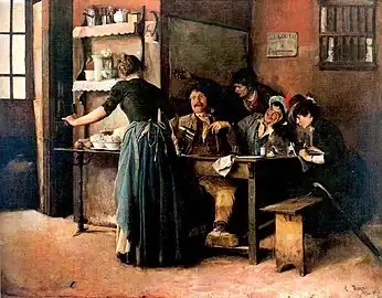 Cristóbal Rojas  (Venezuela) La taberna (« La taverne », 1887, Galería de Arte Nacional&nbsp;(es)).