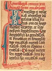 Page du Codex tchèque&nbsp;(hu) utilisant le o barre souscrite.