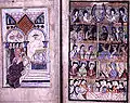 Décès de saint Omer : les disciples pleurent ; Vie de saint Omer ; XIe&nbsp;siècle, chapitre de la Cathédrale ; Ms 698. Bibliothèque municipale de Saint-Omer.