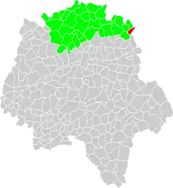 Carte en couleurs montrant l'emplacement d'une commune au sein de son canton.