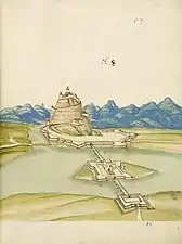 Daniel Specklin, Architectura von Vestungen, p.&nbsp;59, plume, encre, aquarelle, 1583.