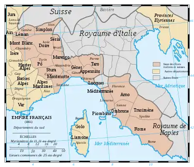 Le 85e&nbsp;département français des Alpes-Maritimes en 1811.