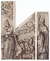 Ornement d'orgue, représentant la Vierge à l'enfant avec un cortège d'anges musiciens, et saint Pantale à droite, réalisé en 1525 (Musée des Beaux-Arts de Bâle)