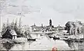 Auray vu de Saint-Goustan (dessin de A. Descoumiers, XIXe&nbsp;siècle).