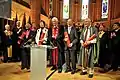 Cérémonie du Dies academicus en 2009, année du 450e&nbsp;anniversaire de l'UNIGE. De gauche à droite : Desmond Tutu, Mary Fichier:Robinson, Jean-Dominique Vassalli, Pascal Lamy et Lyndon Evans.