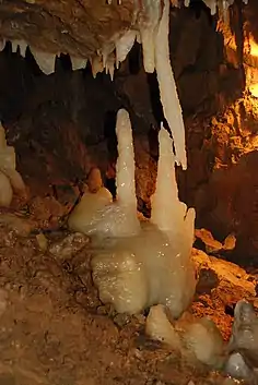Stalactite déviée par un courant d'air.