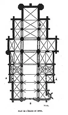 Plan de l'église, relevé au XIXe&nbsp;siècle.