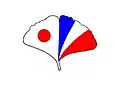 Drapeau officiel du 150e&nbsp;anniversaire des relations franco-japonaises.