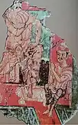 Peinture de l'ancien stūpa. Couleurs sur enduit. Miran.