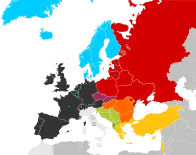 Répartition géographique des blocs de pays au Concours Eurovision de la chanson.