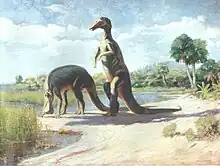 Reconstitution sans doute erronée, datant de 1905. L'espèce de Trachodon après avoir été renommée Anatotitan est aujourd'hui attribuée à Edmontosaurus annectens. Notons qu'ici l'animal traîne sa queue au sol, ce que l'on a prouvé aujourd'hui comme impossible chez les dinosaures.