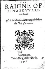 Couverture d’1Edouard III de Shakespeare datant de la fin du seizième siècle