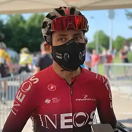 Egan Bernal, 2e du général, au départ de la troisième étape.