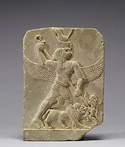 Seth-Horus harponnant un ennemi (IVe&nbsp;siècle avant notre ère. Walters Art Museum.