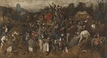 Le Vin de la Saint-Martin, Pieter Brueghel l'Ancien, ca. 1565-1568 (la porte de Hal est représentée au fond à gauche)
