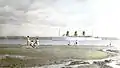Le navire passant près de l'île d'Orléans, dans le fleuve Saint-Laurent