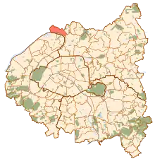 Carte de la petite couronne parisienne, avec le territoire d'Épinay-sur-Seine en rouge.