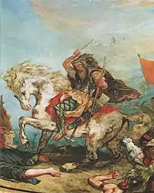 Photographie du tableau d'un homme à cheval.