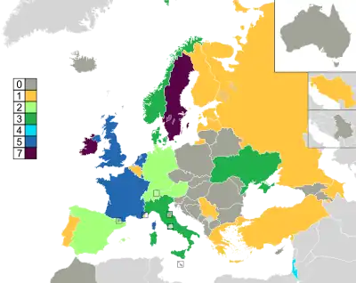 Carte visualisant le nombre de victoires par pays.