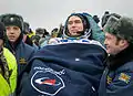 Sergey Volkov est ici au retour de sa troisième mission, dans les plaines du Kazakhstan.