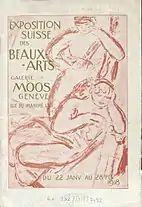  Page de couverture du catalogue de l'Exposition suisse des Beaux-Arts, Galerie Moos, Genève, rue du Marché 13, du 22 janvier au 28 février 1918. Numérisation Bibliothèque d'art et d'archéologie (BAA), Genève