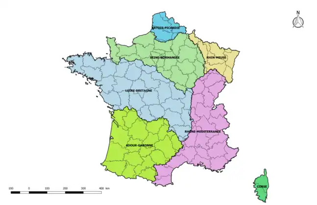 Circonscriptions de bassin en France métropolitaine.