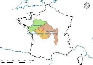 Carte montrant, par un jeu de couleurs, la répartition d'un territoire entre plusieurs structure géographiquement compétentes.