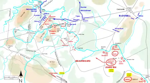 Carte schématique de la Première bataille de Bull Run.