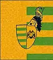 Drapeau et armoiries de la dynastie valaque des Basarab (XVe&nbsp;siècle), selon l'armorial Korenić-Neorić et Grigore Jitaru.