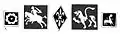 Pavages de l'ancien château royal de 1060. Les sujets sont : cavaliers au galop, fleurs de lys, lions, sagittaires, se détachant en blanc sur un fond rouge.