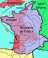 France en 1328 (au début de la guerre de Cent Ans). Territoires anglais en 1328 Royaume de France   possessions des Plantagenêts en 1180