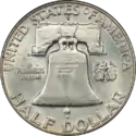 Demi-dollar Franklin, revers Cloche de la Liberté.