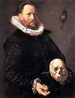 Portrait d’un homme tenant un crâne, v.1615, huile sur panneau, 94&nbsp;x 72,5&nbsp;cm (Barber Institute of Fine Arts, Birmingham).