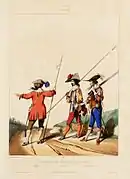 Sergent, piquier et mousquetaire du régiment des Gardes françaises sous Louis XIII en 1630.