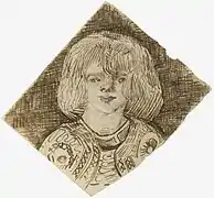 Head of a Girl, 1888, crayon rouge et encre sur papier tissé, 18&nbsp;×&nbsp;19,5&nbsp;cm, New York, musée Solomon R. Guggenheim.