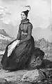 Jeune fille de Reykjavík, en costume de cérémonie., 1835. Dessiné par Auguste Mayer. (Texte de Joseph Paul Gaimard)
