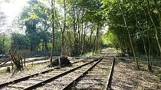 La gare en 2014 : au premier plan le début de l'évitement de la gare sur la Ligne de Saint-Omer-en-Chaussée à Vers à voie normale, avant sa reconstruction à voie métrique.Au second plan, les nouvelles voies métriques du dépôt du chemin de fer touristique.