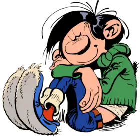 Gaston Lagaffe extrait d’un Portrait dans la station de métro Janson à Charleroi, Belgique.