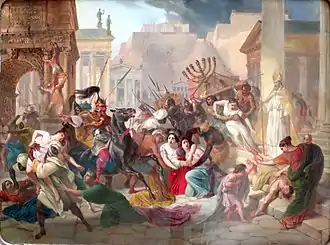Tableau représentant le pillage d'une cité antique.