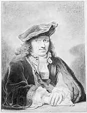 Autoportrait à l'âge de vingt-six ans, dessin de Gerbrand van den Eeckhout (1647, Institut néerlandais). Inspiré des autoportraits d'époque, notamment de l'Autoportrait à l'âge de 34 ans.