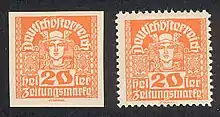 Timbres de 20 heller émis par l'Autriche allemande.