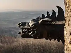 Une gargouille dans le château de Giech (de) près de Scheßlitz. Février 2018.