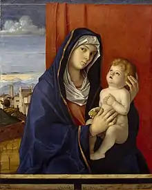 Giovanni Bellini, 1485-1490. Vierge à l'Enfant. Huile sur panneau, 89&nbsp;×&nbsp;71&nbsp;cm, Metropolitan Museum of Art.