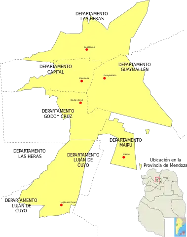 Départements faisant partie de l'aire urbaine du grand Mendoza.